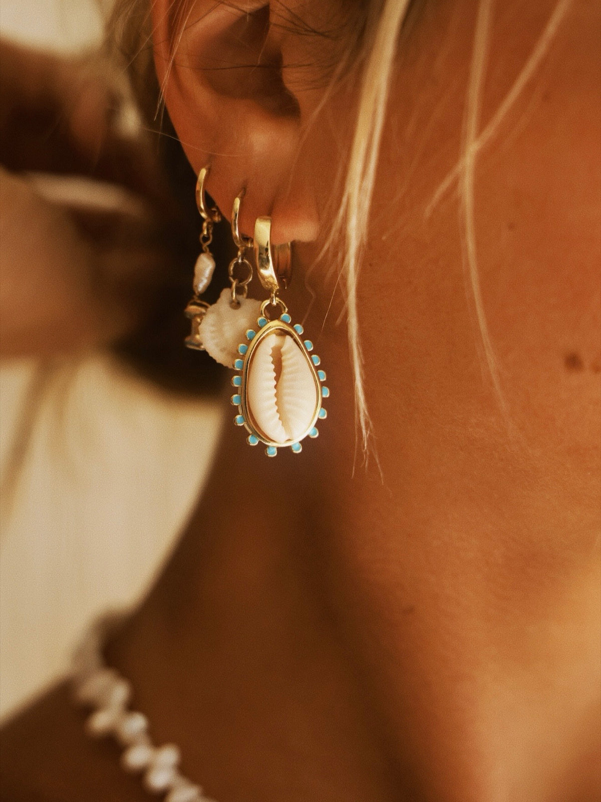 Aqua Cowrie Hoops