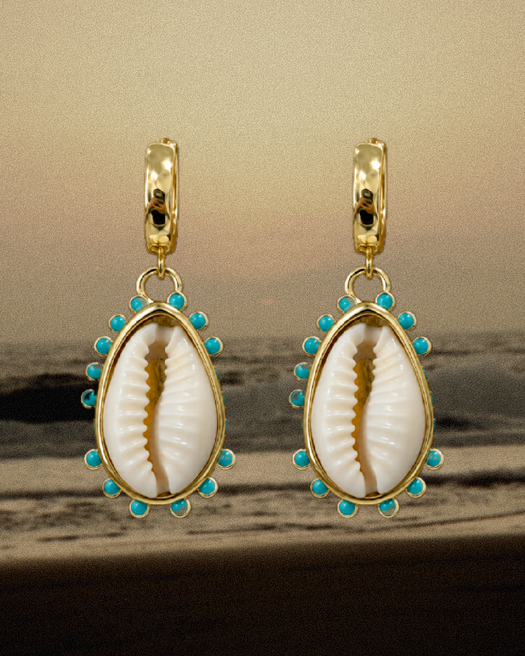 Aqua Cowrie Hoops