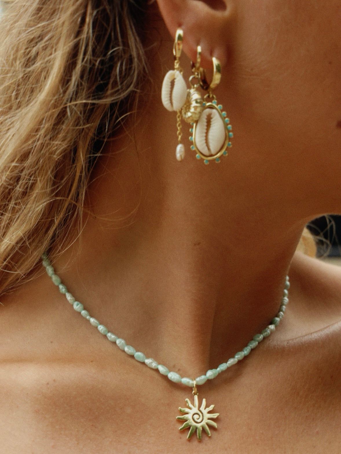 Aqua Cowrie Hoops